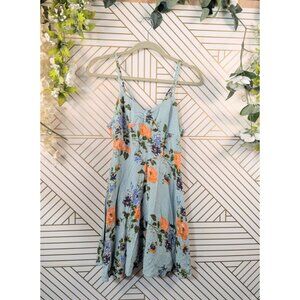 Free People Floral Mini Dress - Blue and Orange